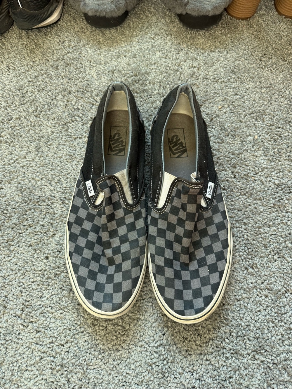 Vans Slip-On Checkerboard Sneakers in Black and Gray